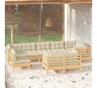 vidaXL Set Divani da Giardino 9 pz con Cuscini Crema Massello di Pino