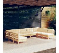 vidaXL Set Divani da Giardino 9 pz con Cuscini Crema Massello di Pino