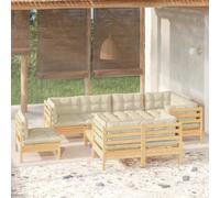 vidaXL Set Divani da Giardino 9 pz con Cuscini Crema Massello di Pino