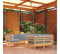 vidaXL Set Divani da Giardino 9 pz con Cuscini Grigi Massello di Pino