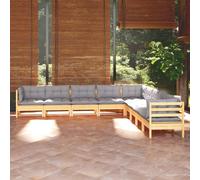 vidaXL Set Divani da Giardino 9 pz con Cuscini Grigi Massello di Pino