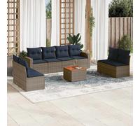 vidaXL Set Divani da Giardino 9 pz con Cuscini Grigio in Polyrattan