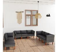 vidaXL Set Divani da Giardino 9 pz con Cuscini in Polyrattan Grigio