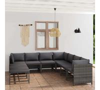 Set Divani da Giardino 9 pz con Cuscini in Polyrattan Grigio