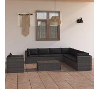 vidaXL Set Divani da Giardino 9 pz con Cuscini in Polyrattan Grigio
