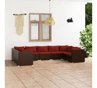 vidaXL Set Divani da Giardino 9 pz con Cuscini in Polyrattan Marrone