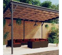 vidaXL Set Divani da Giardino 9 pz con Cuscini in Polyrattan Marrone