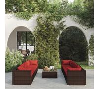 vidaXL Set Divani da Giardino 9 pz con Cuscini in Polyrattan Marrone