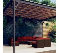 vidaXL Set Divani da Giardino 9 pz con Cuscini in Polyrattan Marrone