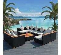 vidaXL Set Divani da Giardino 9 pz con Cuscini in Polyrattan Nero