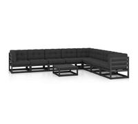 VidaXL Set Divani da Giardino 9 pz con Cuscini Massello di Pino Nero