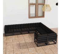 VidaXL Set Divani da Giardino 9 pz con Cuscini Massello di Pino Nero