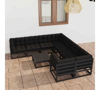 VidaXL Set Divani da Giardino 9 pz con Cuscini Massello di Pino Nero