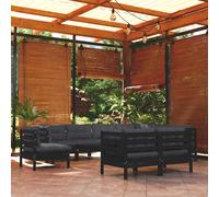 vidaXL Set Divani da Giardino 9 pz con Cuscini Neri Massello di Pino