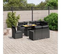 vidaXL Set Divani da Giardino 9 pz con Cuscini Nero in Polyrattan