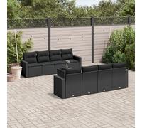vidaXL Set Divani da Giardino 9 pz con Cuscini Nero in Polyrattan