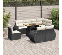 vidaXL Set Divani da Giardino 9 pz con Cuscini Nero in Polyrattan