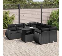 vidaXL Set Divani da Giardino 9 pz con Cuscini Nero in Polyrattan