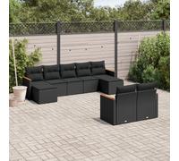 vidaXL Set Divani da Giardino 9 pz con Cuscini Nero in Polyrattan