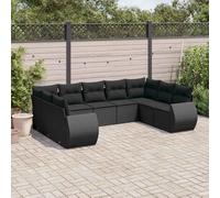 vidaXL Set Divani da Giardino 9 pz con Cuscini Nero in Polyrattan