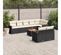 vidaXL Set Divani da Giardino 9 pz con Cuscini Nero in Polyrattan