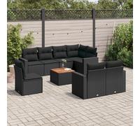 vidaXL Set Divani da Giardino 9 pz con Cuscini Nero in Polyrattan