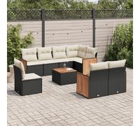 vidaXL Set Divani da Giardino 9 pz con Cuscini Nero in Polyrattan