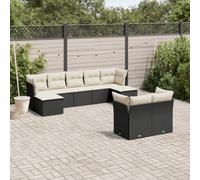 vidaXL Set Divani da Giardino 9 pz con Cuscini Nero in Polyrattan