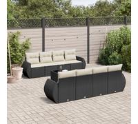 vidaXL Set Divani da Giardino 9 pz con Cuscini Nero in Polyrattan