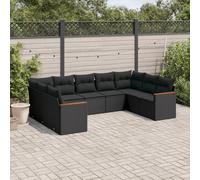 vidaXL Set Divani da Giardino 9 pz con Cuscini Nero in Polyrattan