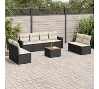 vidaXL Set Divani da Giardino 9 pz con Cuscini Nero in Polyrattan