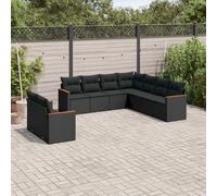 vidaXL Set Divani da Giardino 9 pz con Cuscini Nero in Polyrattan