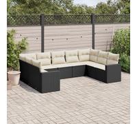 vidaXL Set Divani da Giardino 9 pz con Cuscini Nero in Polyrattan
