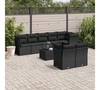 vidaXL Set Divani da Giardino 9 pz con Cuscini Nero in Polyrattan