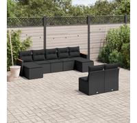 vidaXL Set Divani da Giardino 9 pz con Cuscini Nero in Polyrattan