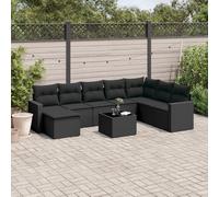 vidaXL Set Divani da Giardino 9 pz con Cuscini Nero in Polyrattan