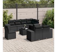 vidaXL Set Divani da Giardino 9 pz con Cuscini Nero in Polyrattan