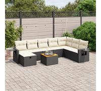 vidaXL Set Divani da Giardino 9 pz con Cuscini Nero in Polyrattan