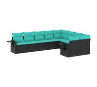 vidaXL Set Divani da Giardino 9 pz con Cuscini Nero in Polyrattan