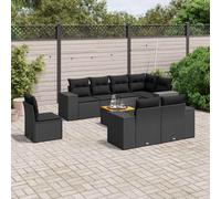 vidaXL Set Divani da Giardino 9 pz con Cuscini Nero in Polyrattan
