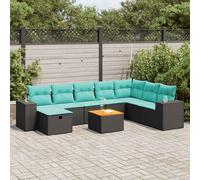 vidaXL Set Divani da Giardino 9 pz con Cuscini Nero in Polyrattan