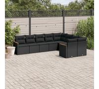 vidaXL Set Divani da Giardino 9 pz con Cuscini Nero in Polyrattan