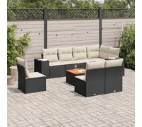 vidaXL Set Divani da Giardino 9 pz con Cuscini Nero in Polyrattan