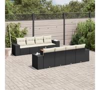 vidaXL Set Divani da Giardino 9 pz con Cuscini Nero in Polyrattan
