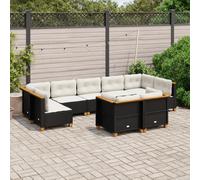 vidaXL Set Divani da Giardino 9 pz con Cuscini Nero in Polyrattan