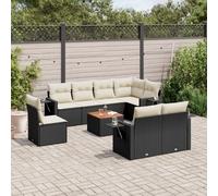 vidaXL Set Divani da Giardino 9 pz con Cuscini Nero in Polyrattan