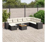 vidaXL Set Divani da Giardino 9 pz con Cuscini Nero in Polyrattan