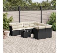 vidaXL Set Divani da Giardino 9 pz con Cuscini Nero in Polyrattan