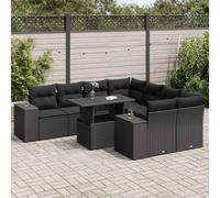 DIVANI DA GIARDINO VIDAXL 9 pz con Cuscini Nero in Polyrattan - 3326766