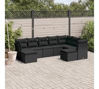 vidaXL Set Divani da Giardino 9 pz con Cuscini Nero in Polyrattan